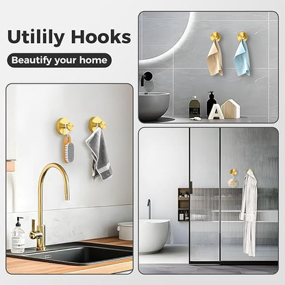 Shower Hooks for Inside Shower,Suction Cup Hooks for Glass Window,Removable Towel Hooks for Bathrooms,4 Packs(Gold)