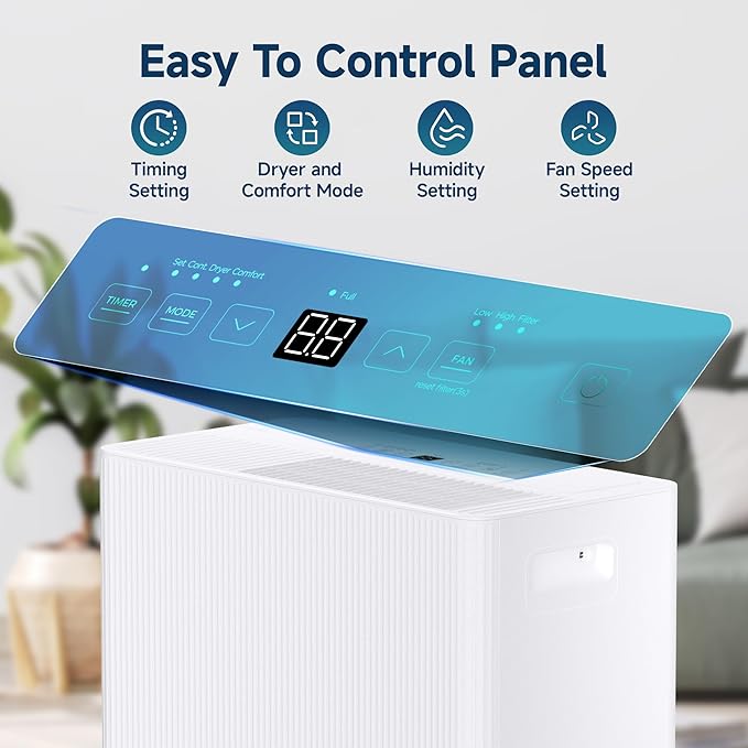 35 Pints Dehumidifier for Basement with Drain Hose,3000 Sq.Ft Dehumidifiers for Home,With 24-Hour Timer Function,Automatic Defrost,Multiple Dehumidification Modes,Suitable for Large Rooms