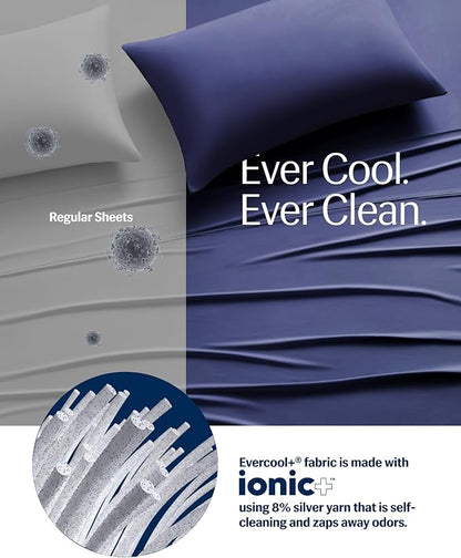 REST® Evercool®+ Starter Sheet Set, Twin Size, Blue, Breathable Bed Sheet for Hot Sleeper and Night Sweats, with Pillowcases, Ionic+ Self-Cleaning Silver Yarn for Sensitive Skin, 3PCS No Flat Sheet