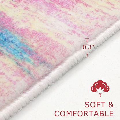 KOZYFLY Modern Abstract Small Area Rugs 2x3, Washable Indoor Front Door Mat Non-Slip Soft Small Bathroom Rug, Entryway Rugs Abstract Print Faux Wool Doormat Kitchen Mats, Multi Pink