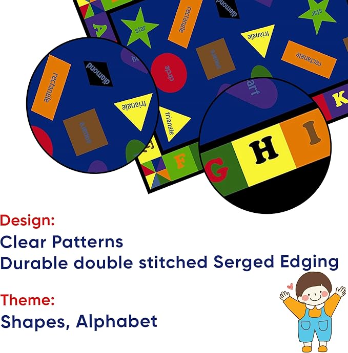 Colorful Shapes Preschool Rug with Bright Colors, 6' x 8'6" Rectangle, Educational Classroom Rug, Kids Learning Play Mat | Area Rug for Bedroom or Playroom