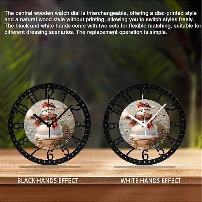 Wall Clock 10 Inch Silent Non-Ticking Modern Clocks Battery Operated - Analog Small Classic for Office, Home, Living Room,Bathroom, Kitchen, Bedroom, School,Snowman Clock