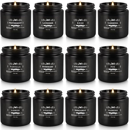 Scented Candles Gifts Set 12 Pack Soy Wax Travel Tin Jar Candles for Home 3.05 OZ for Mom for Christmas, Birthday, Thanksgiving, Mother's Day(Black)