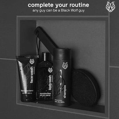 Black Wolf Charcoal Powder Face and Body Wash Bundle for Oily Skin, Deep Clean- 2pc Bundle- Charcoal Powder and Salicylic Acid Reduce Acne Breakouts and Cleanse Your Skin- Gift Set for Men