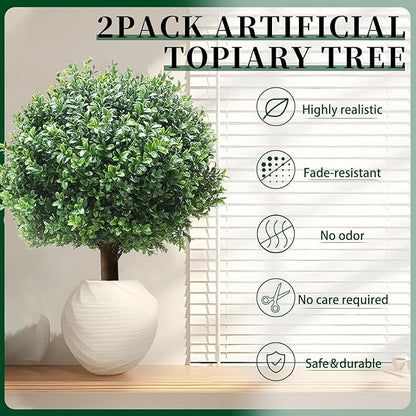 24''T 17''D Artificial Boxwood Ball Topiary Tree, Set of 2 Boxwood Ball-Shaped Artificial Topiary【UV Resistant】, for Porch Outdoor or Indoor