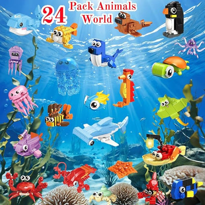 24 Pack Party Favor for Kids Building Set, Mini Ocean Animals Building Blocks Toy for Goodie Bag Stuffers, Classroom Prizes, STEM Toys for Boys,Easter Basket Stuffers, Birthday Gifts