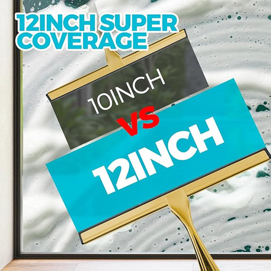 12-Inch Golden All-Purpose Shower Squeegee for Shower Doors, Tile Shower Walls, Bathroom, Window, Glass and Car Windshield, Mirrors and Kitchen-Stainless Steel