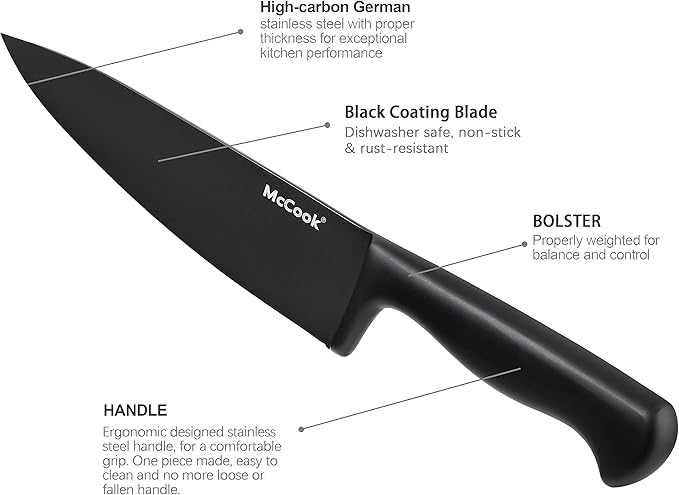 McCook® Knife Sets,German Stainless Steel Knife Block Sets with Built-in Sharpener, Black