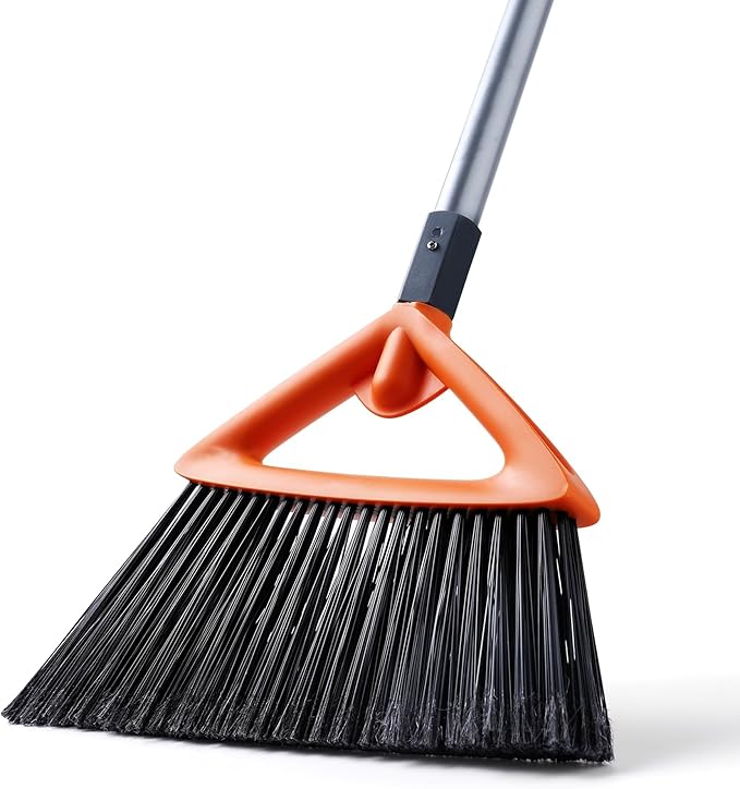 Outdoor Brooms for Sweeping Patio, Commercial Grade Heavy Duty Broom with Stiff Bristle for Sweeping Garage,Deck,Kitchen,Straw, Outside Broom for Cleaning Pet Hair,Weeds,Leaves,Grey