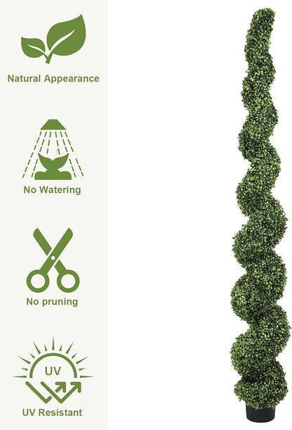 THE BLOOM TIMES 7ft Spiral Topiary Trees Artificial Outdoor Set of 2, 82 inch Faux Boxwood Plants Outside - All-Year Green Fake Twisted Tree for Garden Front Porch Planter Decor 7 Foot