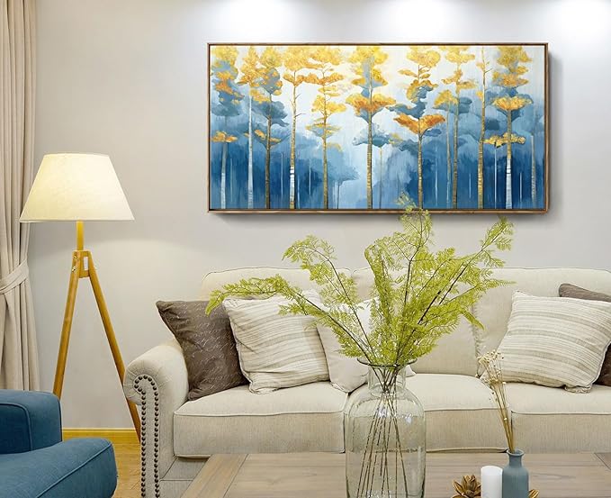 ARTZON Large Framed Canvas Wall Art for Living Room Modern Abstract Blue Yellow Tree Inspirational Art Print Forest Big Picture Horizontal Landscape Artwork Above Bed Decor Bedroom Office 48"x24"