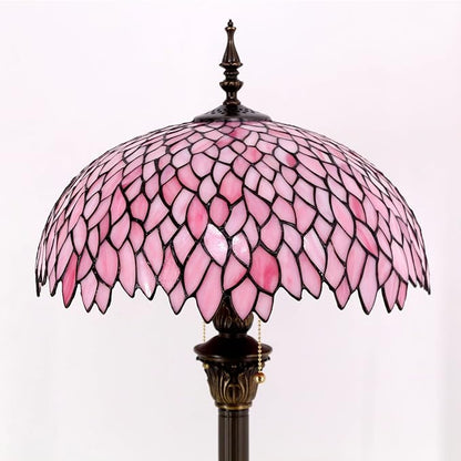 WERFACTORY Tiffany Floor Lamp Pink Wisteria Stained Glass Standing Reading Light 16X16X64 Inches Antique Style Pole Corner Lamp Decor Bedroom Living Room Home Office S523P Series