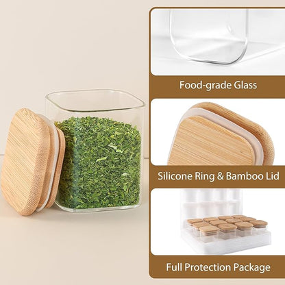 12 Pack 4 oz Square Glass Spice Jars with Lids and Labels – Airtight Small Spice Containers Set, Clear Glass Storage Jars for Seasoning, Spices, Kitchen Pantry Organization