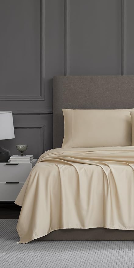 Linen Closet Luxury Cotton 1200 Thread Count Hotel Luxury 4-Piece Sheet Set, Queen, Beige