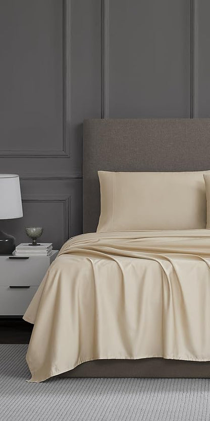 Linen Closet Luxury Cotton 1200 Thread Count Hotel Luxury 4-Piece Sheet Set, Queen, Beige