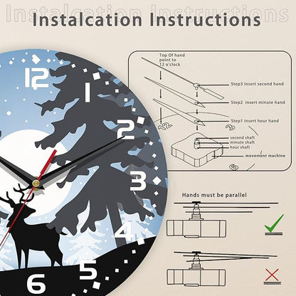 Moonlight Elk Deer Wall Clock, Contemporary Home Decor Easy to Read Wall Clock for Living Room, Bedroom, Bathroom and Kitchen, 10 Inch