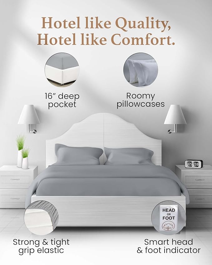 Good Sleep Bedding Full Size Sheets - 100% Egyptian Cotton Sheets Full Size, 4Pc, 1000 TC, Sateen Weave, Hotel Full Size Sheet Sets, Soft, Full Bed Sheets Deep Pocket Fits Upto 16" - Light Grey