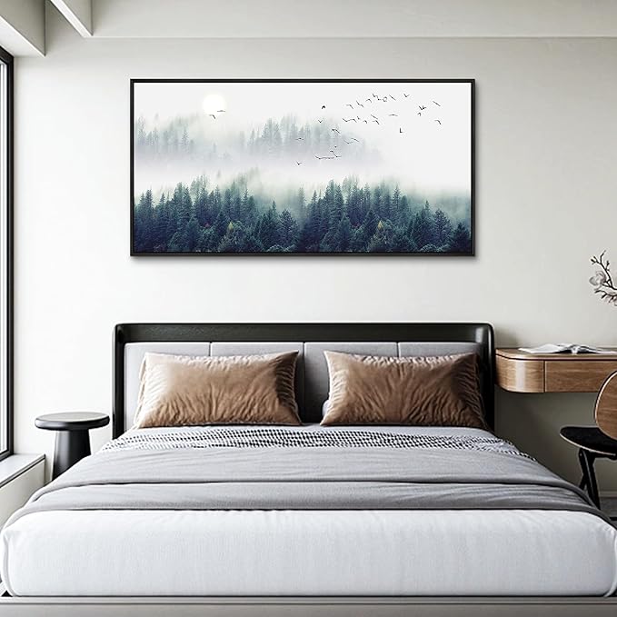 Wapluam Black Framed Wall Decor For Living Room Large Canvas Prints Wall Art For Bedroom Fashion Office Wall Painting Mountain Forest Trees Landscape Pictures Home Decorations Artwork 20x40 In
