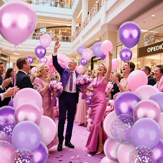 KAWKALSH Pink and Purple Balloons, 68PCS 12 Inch Metallic Purple Pink Confetti Latex Balloons with Ribbon, Party Balloons for Girls Birthday Baby Shower Wedding Party Decorations