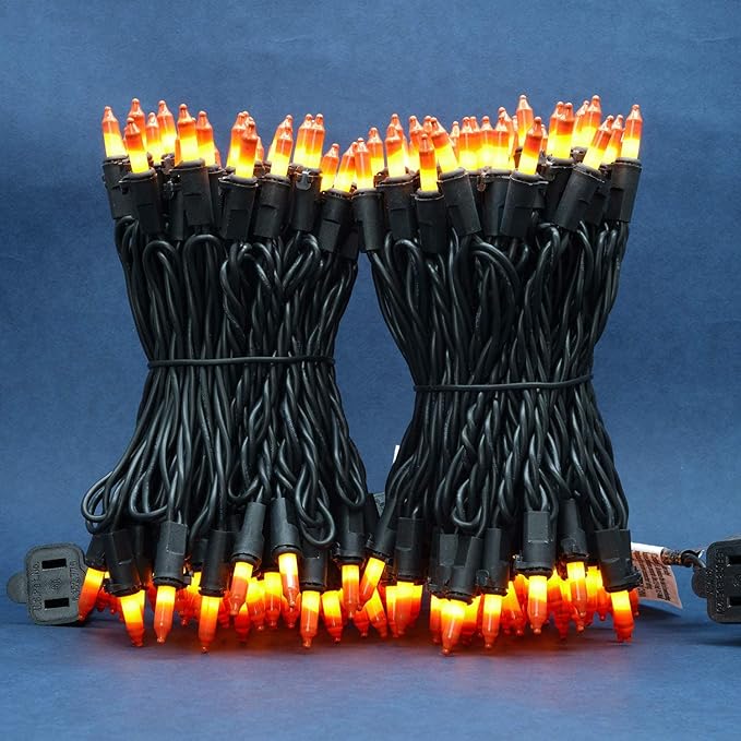 200 Count Candy Corn Christmas Lights, Pack of 2 Strands 100 Count 33 ft Black Wire UL Listed Halloween & Thanksgiving String Light (Candy Corn)