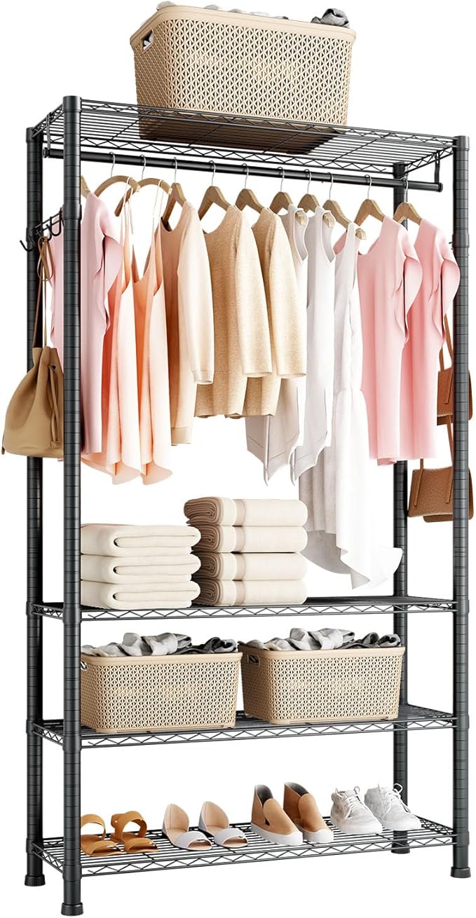 VEVOR Clothing Garment Rack, Heavy Duty Closet Wardrobe, Adjustable Tiers Clothes Racks with Steel Frame, for Bedroom, Clothing Store, Hallway