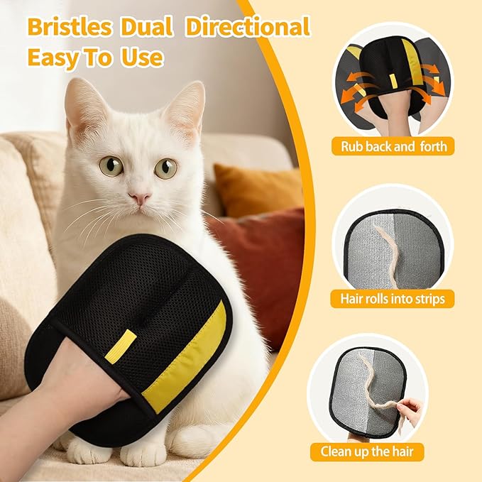 Pet Hair Removal Glove - Electrostatic Reusable Magic Brush Glove for Dog & Cat Hair Removal on Furniture, Car Seats, Clothes & Bedding (Black)