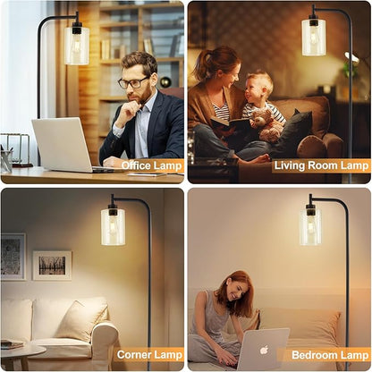 DLLT Floor Lamp Tall for Room: Black Standing Lamp with Seeded Glass Lampshade for Living Room - Modern Bright Lamp for Bedroom - Industrial Corner Floor Lamps for Office 8W Led Bulb Included