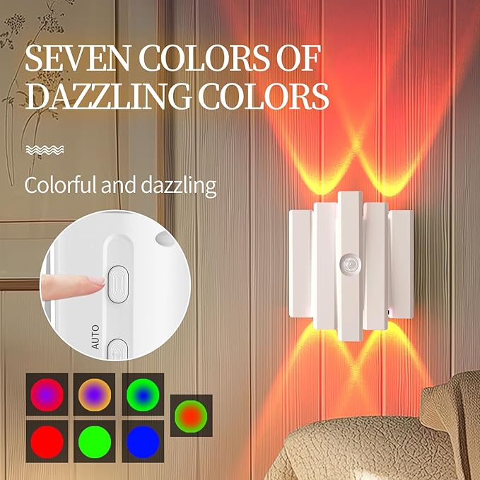 Motion Sensor Night Light,Motion Sensor Light Indoor,USB Type-C Charging,Magnetic Mount,Colorful neon Colors Change,Wall lamp,Battery Operated Wall Sconce for Bedroom,Bathroom