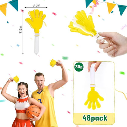 Junkin 48 Pcs Hand Clappers Bulk 7. 5 x 3. 5 Inches Noise Makers Party Favors Clapping Noise Maker Clacker for Birthdays Game Prizes Rewards Football Sporting Events Cheers Supplies (Yellow,White)