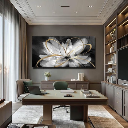 SOUGUAN Room Decor Floral Wall Art 24"x48" botanical Painting Black Art for Living Room Kitchen Dining Room Home Office