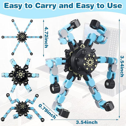 Zhanmai 12 Pack Funny Sensory Fidget Toys, Transformable Fidget Spinners Deformable Chain DIY Robot Spinner Sensory Toy, Stress Relief Fingertip Toy for Kid Adults Birthday Party Favors