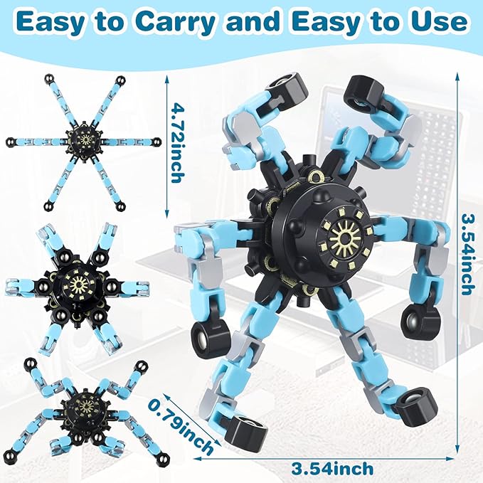 48 Pack Transformable Fidget Spinners Toys, Valentines Party Favors, Stress Relief Sensory Fidget Toys Deformable Chain DIY Robot Spinner Fingertip Gyro Birthday Valentines Day Gifts for Kid Adults