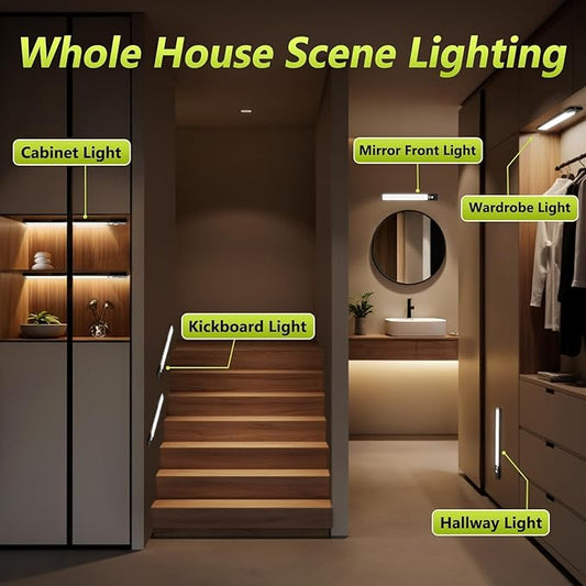 2 Pack 12" Under Cabinet Lights with Digital Display,2200mAh Rechargeable Motion Sensor Light Indoor,3 Color Temperatures, Magnetic Dimmable Closet Lights, Under Counter Light for Kitchen