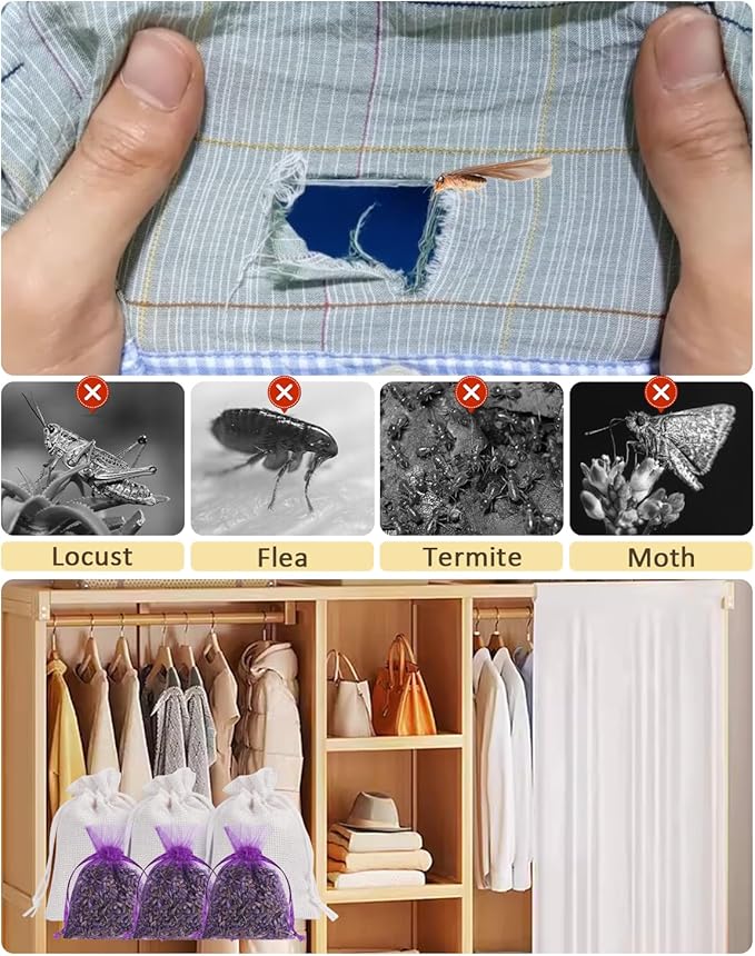 20 Pack Cedar Chips and Natural Dried Lavender Sachets Bags - Stop Clothes Damage, Cedar and Lavendar Home Fragrance Sachets for Drawers and Closets