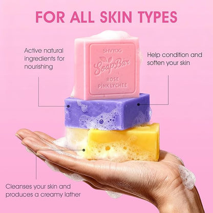 SHVYOG Natural Soap Bar Gift Set, 6PCS Soap with Organic Ingredients & Essential Oils, Cleanses & Softens Skin, Moisturizing, Gifts for Women, Body Wash & Face - 100G*6