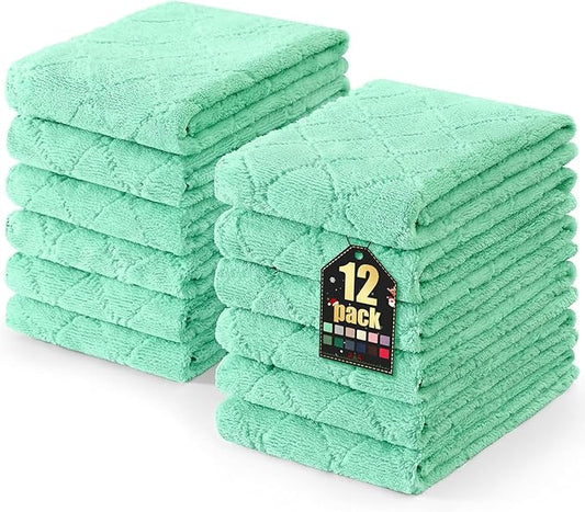 Homaxy 12 Pack Dish Towels for Kitchen (10 x 20 Inches, Green), Super Soft and Absorbent Coral Velvet Dish Cloths for Washing Dishes, Nonstick Oil Fast Drying Microfiber Cleaning Cloth