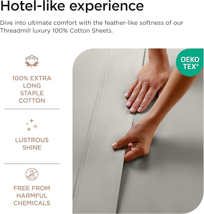 Threadmill Luxury 800 Thread Count Queen 100% Cotton Sheets - Moonrock Grey Sateen Weave Bed-Sheets, Better Than Egyptian Cotton,4 Pc Solid Soft Bed Set, Fits 16" Deep Pocket
