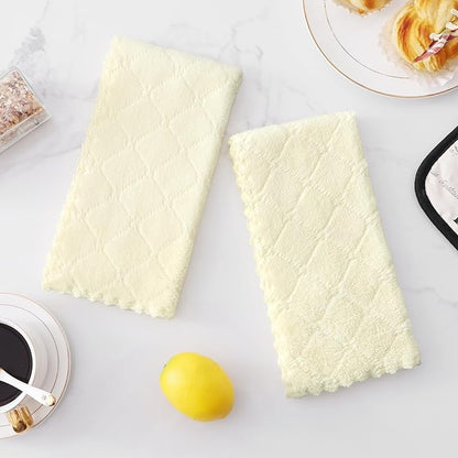 Homaxy 12 Pack Dish Towels for Kitchen (10 x 20 Inches, Cream Yellow), Super Soft and Absorbent Coral Velvet Dish Cloths for Washing Dishes, Nonstick Oil Fast Drying Microfiber Cleaning Cloth