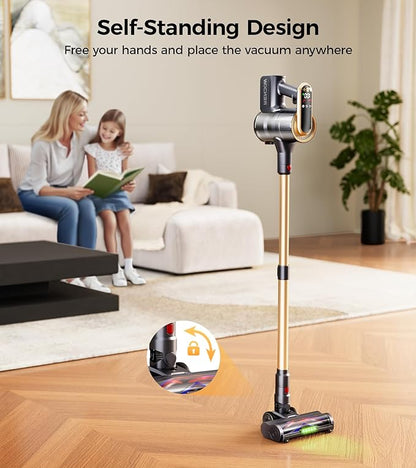 Cordless Vacuum Cleaner, 550W 45Kpa 65Mins Stick Vacuum, Self-Standing Vacuum Cleaners for Home with Wall Dock, LED Display, Anti-tangle Rechargeable Vacuum Cordless for Pet Hair/Carpet/Hard Floor