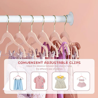 Stormix Baby Hangers, 24 Pack Pants Hangers with Clips, Non-Slip Clothes Hangers, Heavy-Duty Kids Hangers for Shirts, Pants, Skirts, Dresses, Jackets, Coat Pink (Gold Hook)