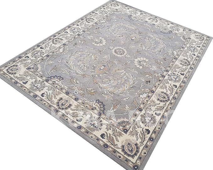 Turkish Oushak – Classic Handcrafted Carpet with Vintage Pattern, Ideal for Bedroom, Living Room & Elegant Décor(Grey, 9' Round')
