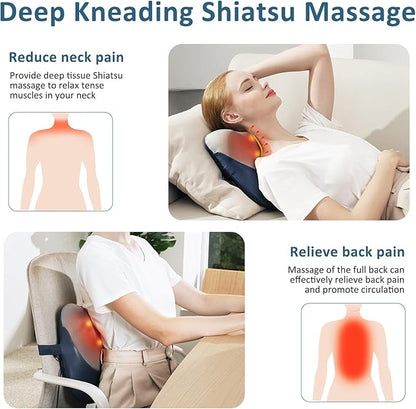MOUNTRAX Shiatsu Back Massager with Heat, Gifts for Women Men, Back Massager for Pain Relief Deep Tissue, 3D Kneading Massage Pillow for Back
