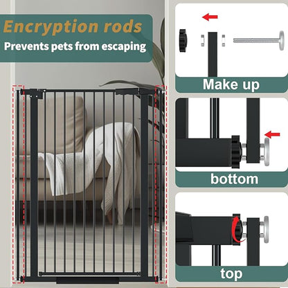40.55" Tall 1.37" Ultra Narrow Spacing Dogs Pets Baby Gate for Doorway Safety Proof Indoor 34.05-45.86" Extra Wide Puppy Pressure Mounted No Drill Walk Through Black Metal Hallway
