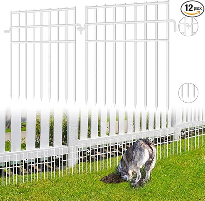 12 Pack Animal Barrier - White Rustproof Metal Fence Border, 13in(H) x12.2ft(L), 1.2in Gap for Dog & Rabbit Prevention