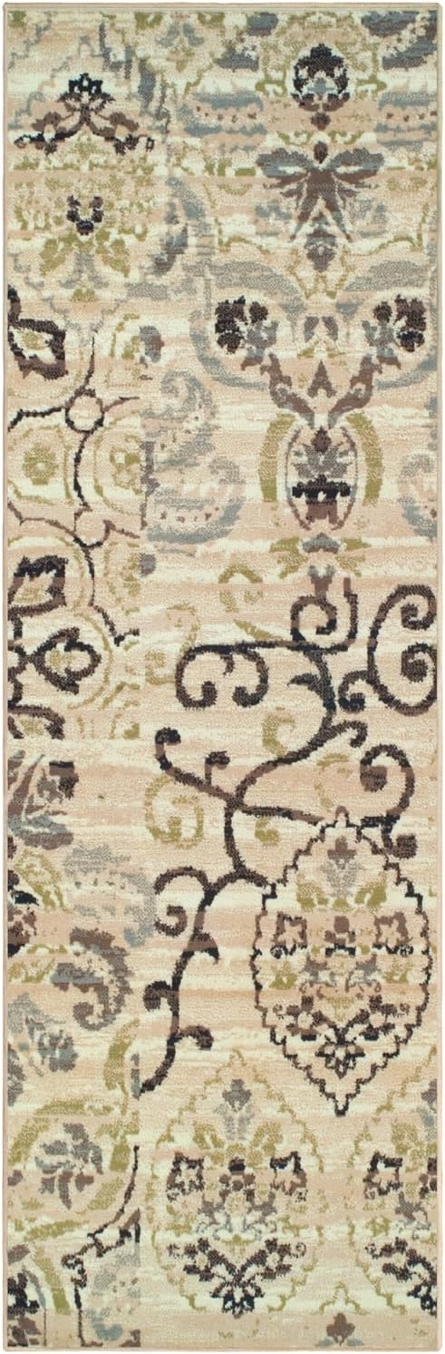 Superior 8mm Pile Height with Jute Backing, Gorgeous Patchworked Damask Design, Fashionable and Affordable Woven Rugs, 2'7" x 8' Runner, Beige