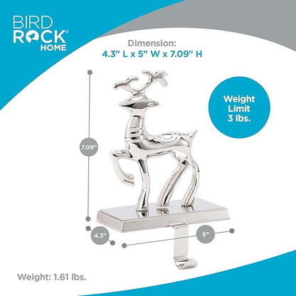 BIRDROCK HOME Christmas Stocking Holders for Mantle - Weighted Metal Hanger for Stockings & Holiday Decor - Sturdy Metal Hook for Fireplace, Staircase & Shelf - Non-Scratch Base - Reindeer
