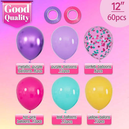 KAWKALSH Pink Blue Purple Balloon, 68 Pcs 12 Inches Hot Pink Metallic Purple Teal Yellow Balloons Confetti Balloons for Kids Magic Theme Birthday Decoration Baby Shower Engagement Party Supplies