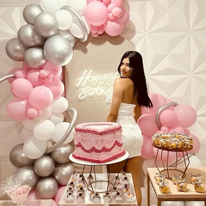 Pink and Silver Balloon, 60 Pcs 12 Inches Pastel Pink White Confetti Balloons for Girls Kids Birthday Wedding Baby Shower Graduation