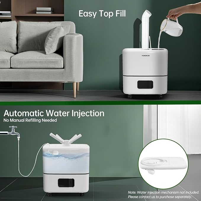 YOKEKON Humidifier Large Room 5000 sq.ft, 30L/7.93Gal Commercial Whole House Humidifier, Top-Fill Humidifiers for home with Extension Tube, Ideal for Plants, Office, Warehouse & Greenhouse