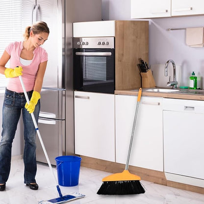 Gatuida Soft Bristle Angle Broom with Dustpan Set Long Handle Floor Broom for Pet Hair and Garage Cleaning for Indoor Kitchen and Outdoor Use Orange